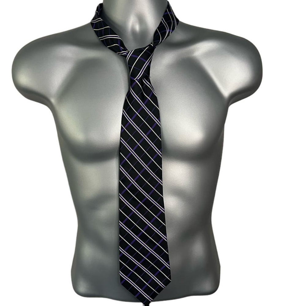 Lauren Ralph Lauren Silk Black and Purple Plaid Neck Tie